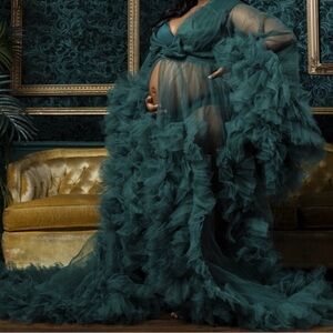 Elegant Teal Maternity Gown